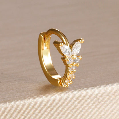 1PC 18K Gold Plated Stainless Steel Round Circle Earrings for Women Teens Cubic Zircon Star Leaf Hoop Earrings Piercing Jewelry