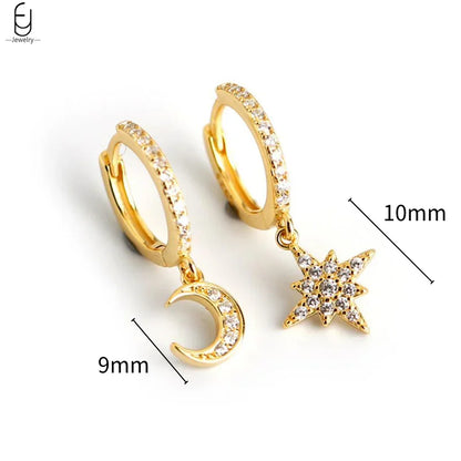 925 Stelings Silver Ear Needle Small Square Drop Earrings For Women Crystal Octagonal Star Sun Hoop Earrings Fashion Jewelry