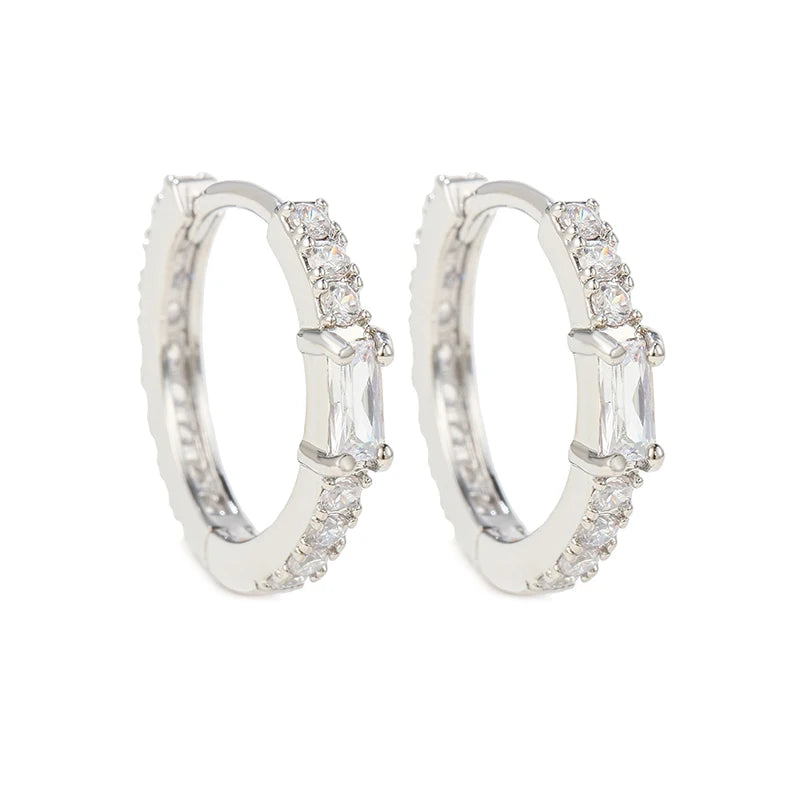 New Design Stainless Steel Cubic Zirconia Chain Hoop Earring For Women Square Water Drop Punk Cartilage Earring Piercing Jewelry