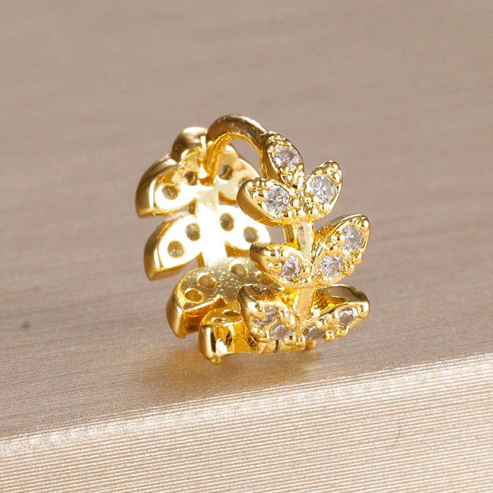 1PC 18K Gold Plated Stainless Steel Round Circle Earrings for Women Teens Cubic Zircon Star Leaf Hoop Earrings Piercing Jewelry