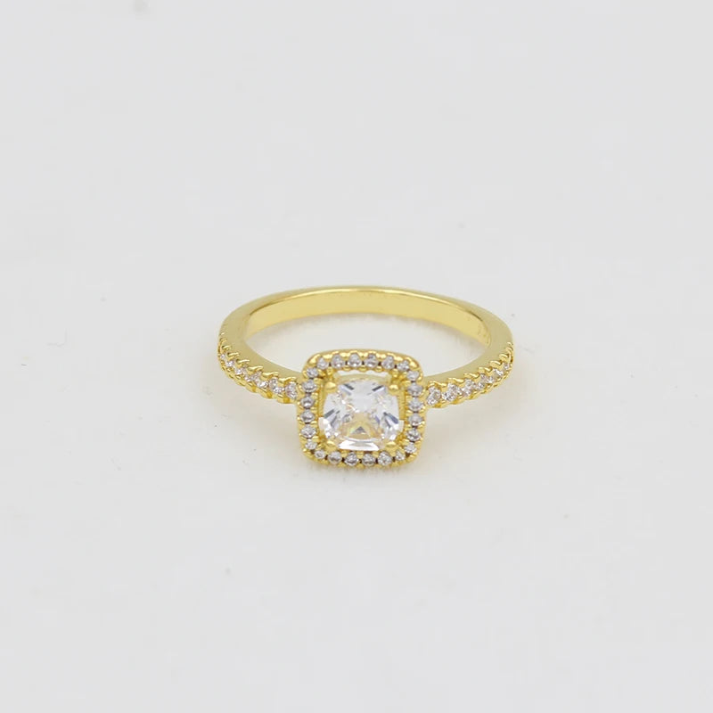 2025 New 14K Gold Plating Ring Sparkling Pink Bow Ring Princess Ring Original 925 Silver Color Finger Ring Fine Jewelry Women Gi