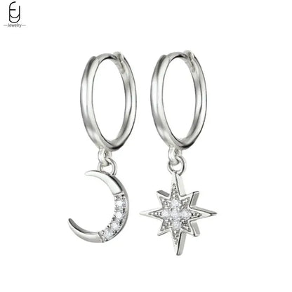 925 Stelings Silver Ear Needle Small Square Drop Earrings For Women Crystal Octagonal Star Sun Hoop Earrings Fashion Jewelry