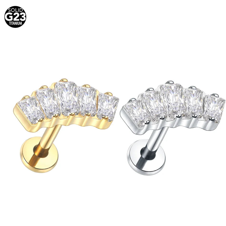 1pcs Titanium Piercing Cross Flower Stud Earring Internally Threaded Cubic Zircon Tragus Helix Piercing Body Jewelry