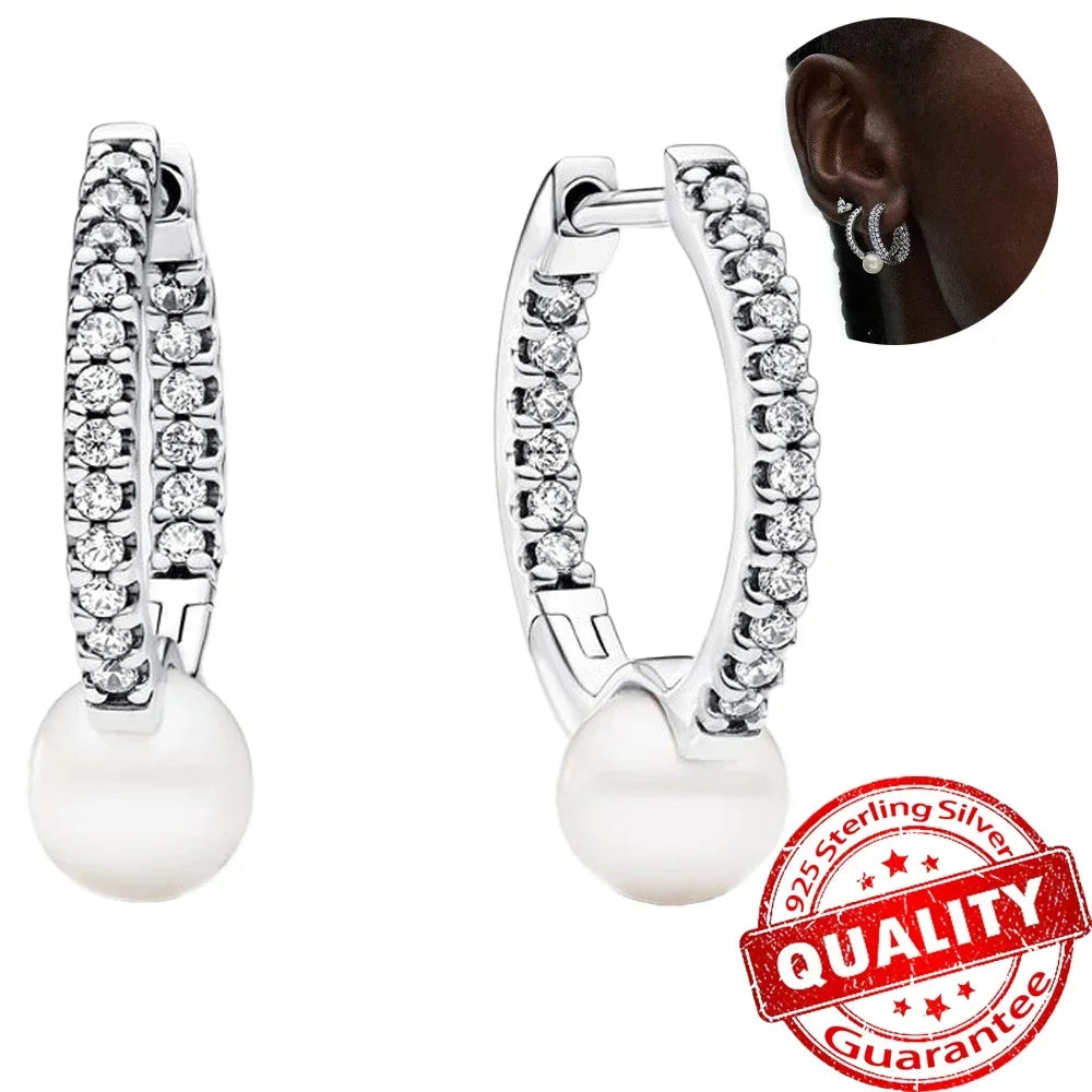 New Original 925 Sterling Silver Pearl Set Charms Ring Heart Earrings Beads Romantic Pendant Fit Bracelets Necklace Jewelry Gift