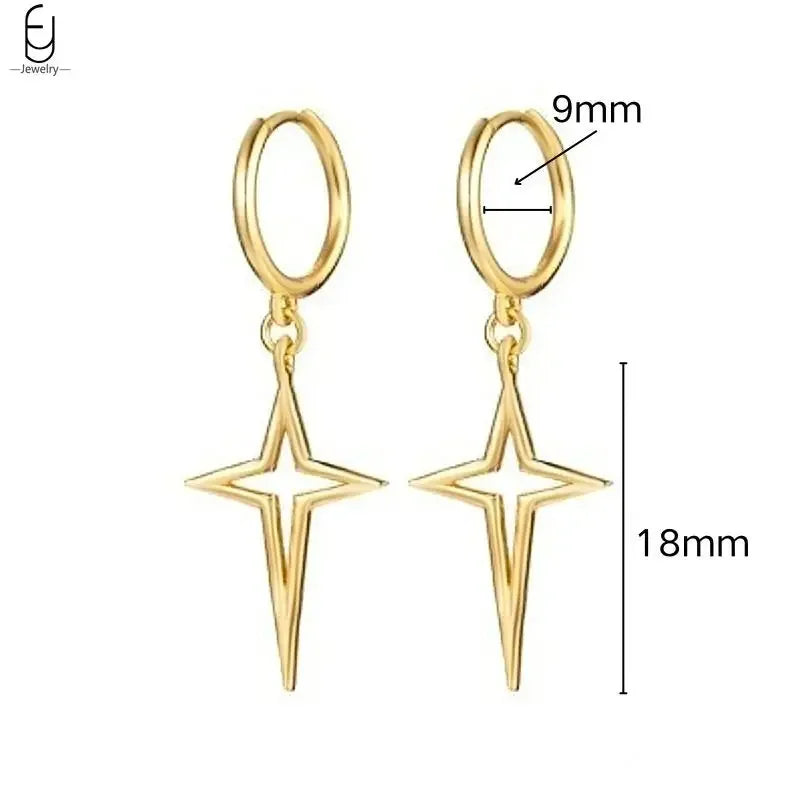 925 Stelings Silver Ear Needle Small Square Drop Earrings For Women Crystal Octagonal Star Sun Hoop Earrings Fashion Jewelry