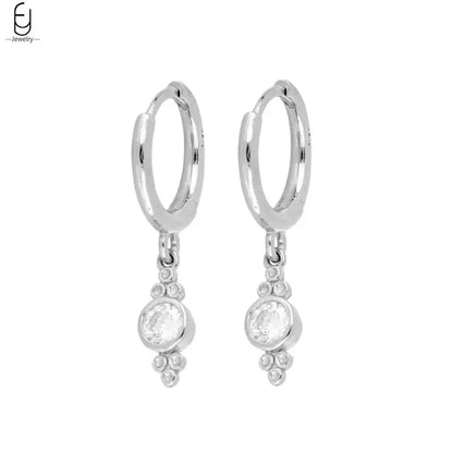 925 Stelings Silver Ear Needle Small Square Drop Earrings For Women Crystal Octagonal Star Sun Hoop Earrings Fashion Jewelry