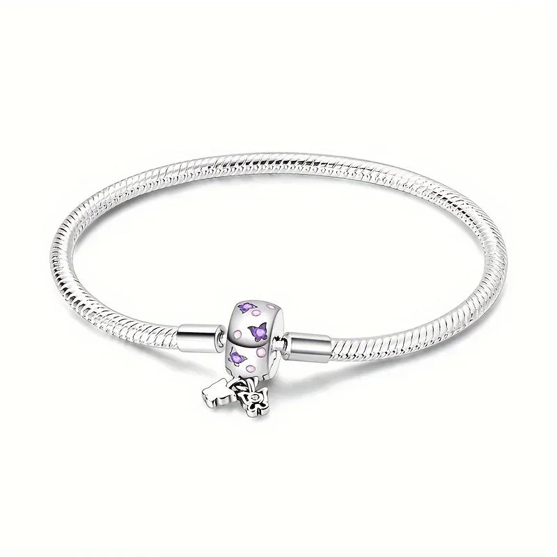 Classic 925 silver Snake Chains Charm Heart Bracelet Original 17-20CM Zircon Bracelets Fit DIY  Women Birthday Jewelry Gifts