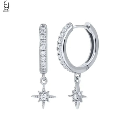 925 Stelings Silver Ear Needle Small Square Drop Earrings For Women Crystal Octagonal Star Sun Hoop Earrings Fashion Jewelry