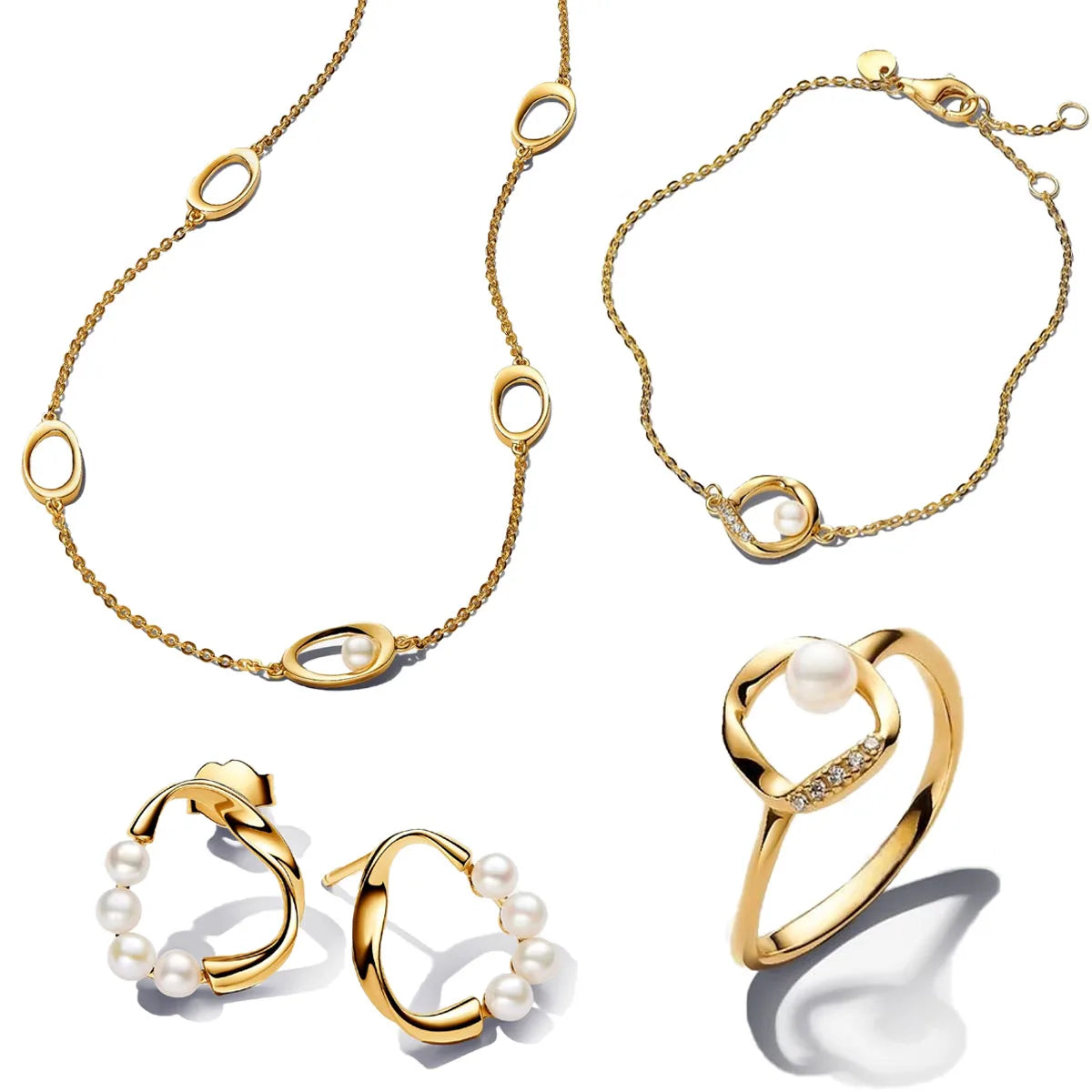 New Original 925 Sterling Silver Pearl Set Charms Ring Heart Earrings Beads Romantic Pendant Fit Bracelets Necklace Jewelry Gift