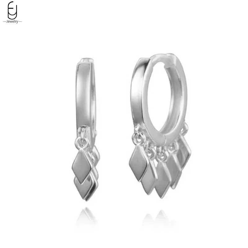 925 Stelings Silver Ear Needle Small Square Drop Earrings For Women Crystal Octagonal Star Sun Hoop Earrings Fashion Jewelry