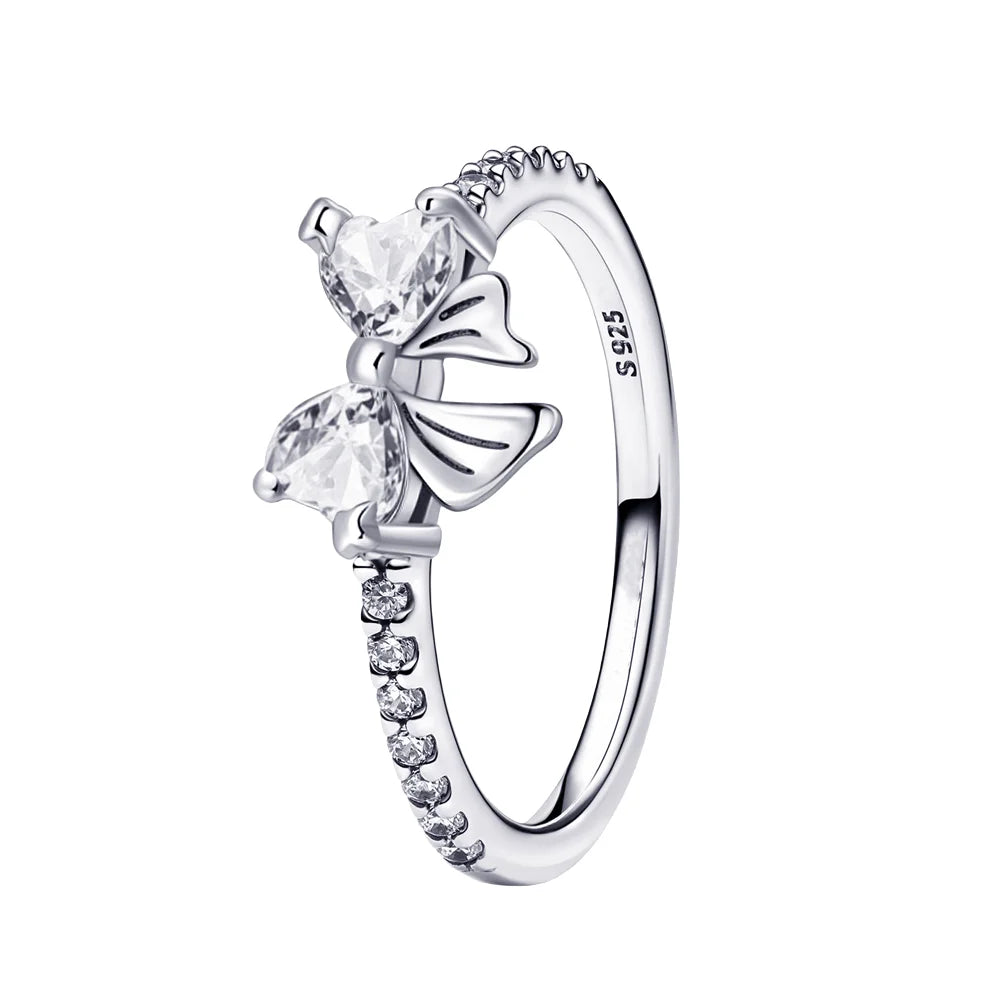 Original 925 Sterling Silver Princess Crown Moon Star Heart Bow Shell Crystal Rings Women Valentine's Birthday Gifts DIY Jewelry