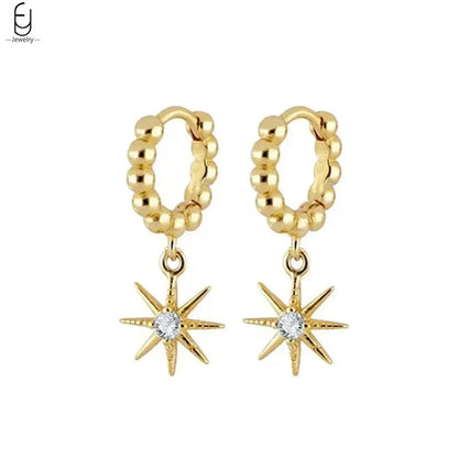 925 Stelings Silver Ear Needle Small Square Drop Earrings For Women Crystal Octagonal Star Sun Hoop Earrings Fashion Jewelry