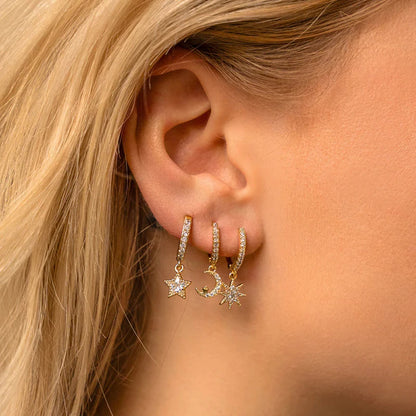 925 Stelings Silver Ear Needle Small Square Drop Earrings For Women Crystal Octagonal Star Sun Hoop Earrings Fashion Jewelry