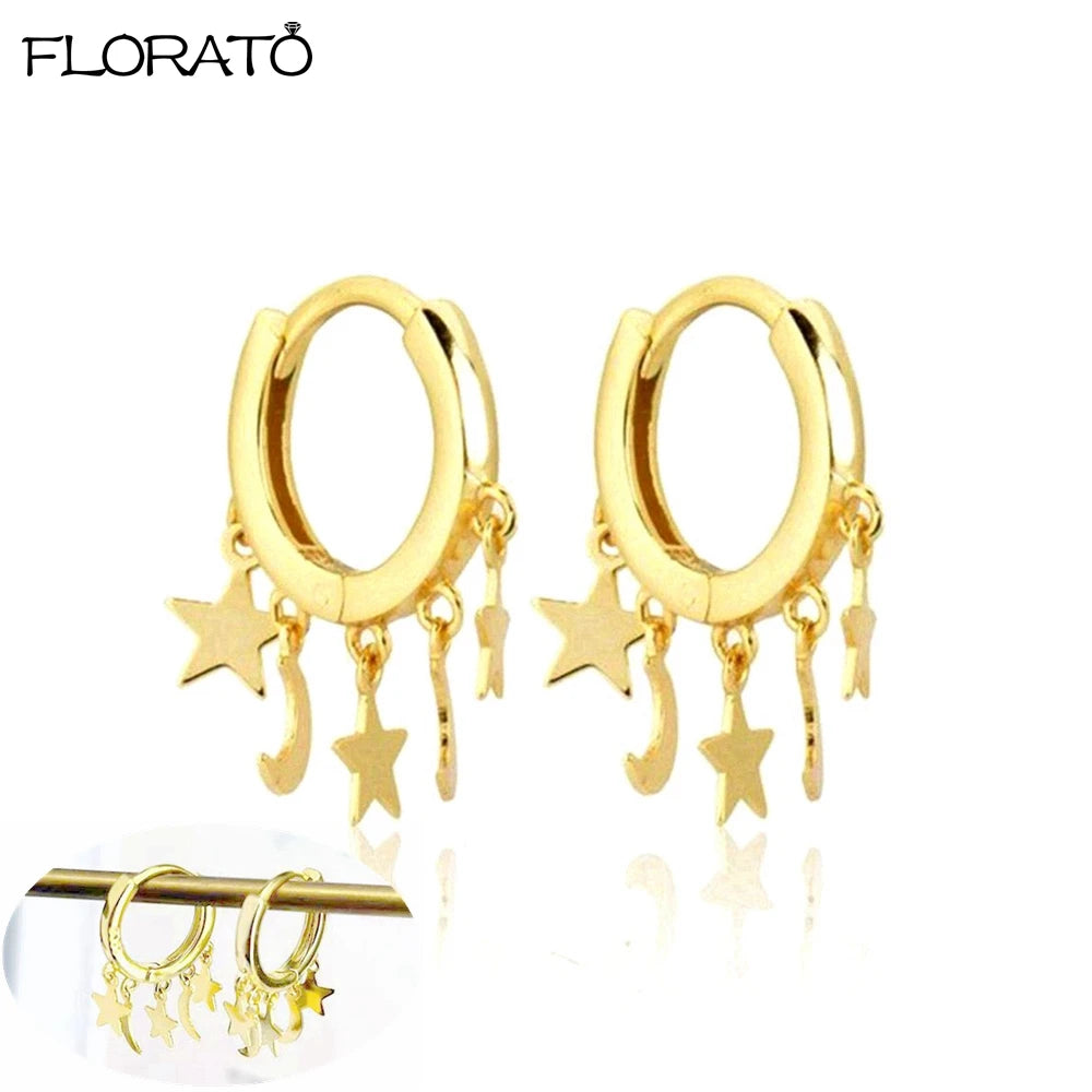 2025 New Gold Color Smooth Small Circle Earrings for Women 925 Sterling Silver Needle Trend Pendant Earrings Party Jewelry Gift