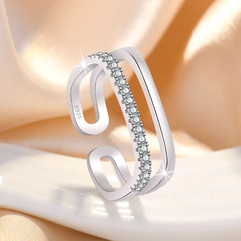 Original 925 Sterling Silver Ring High Quality Adjustable Opening AAA Zircon For Women Wedding Fine Fashion Jewelry Gift