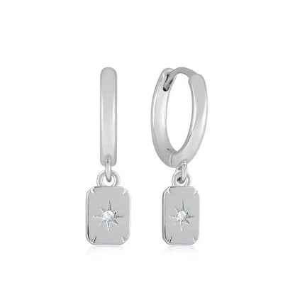 925 Stelings Silver Ear Needle Small Square Drop Earrings For Women Crystal Octagonal Star Sun Hoop Earrings Fashion Jewelry
