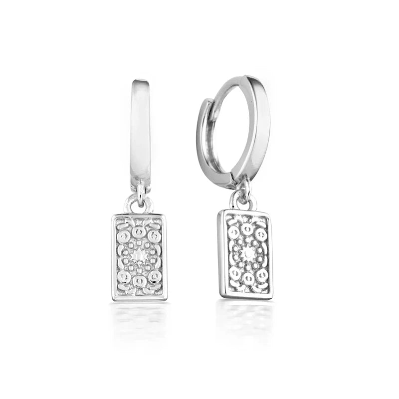 925 Stelings Silver Ear Needle Small Square Drop Earrings For Women Crystal Octagonal Star Sun Hoop Earrings Fashion Jewelry