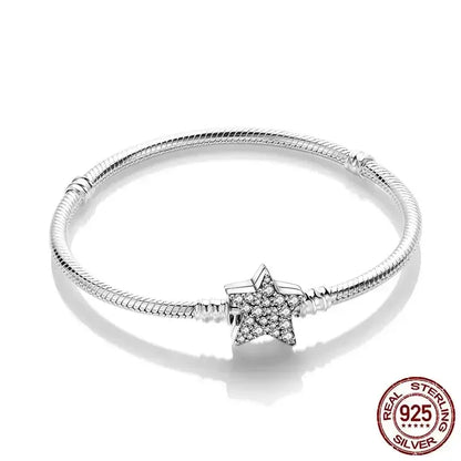 Classic 925 silver Snake Chains Charm Heart Bracelet Original 17-20CM Zircon Bracelets Fit DIY  Women Birthday Jewelry Gifts