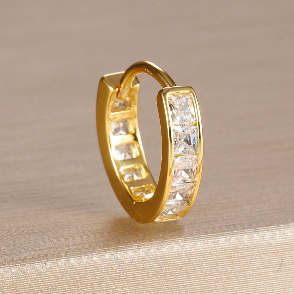 1PC 18K Gold Plated Stainless Steel Round Circle Earrings for Women Teens Cubic Zircon Star Leaf Hoop Earrings Piercing Jewelry