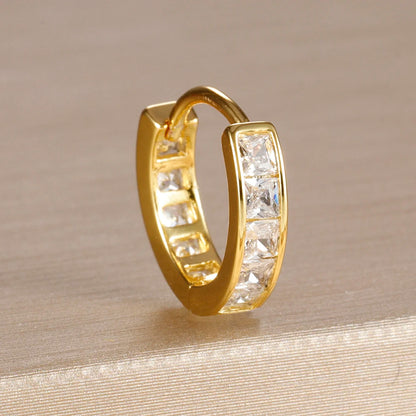 1PC 18K Gold Plated Stainless Steel Round Circle Earrings for Women Teens Cubic Zircon Star Leaf Hoop Earrings Piercing Jewelry