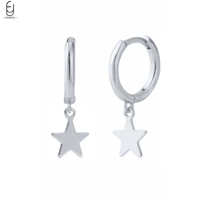 925 Stelings Silver Ear Needle Small Square Drop Earrings For Women Crystal Octagonal Star Sun Hoop Earrings Fashion Jewelry