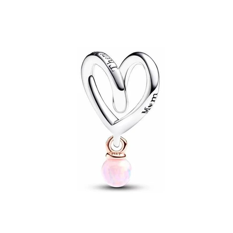 New Original 925 Sterling Silver Pearl Set Charms Ring Heart Earrings Beads Romantic Pendant Fit Bracelets Necklace Jewelry Gift