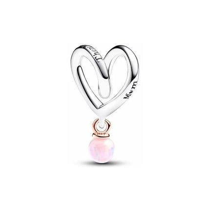 New Original 925 Sterling Silver Pearl Set Charms Ring Heart Earrings Beads Romantic Pendant Fit Bracelets Necklace Jewelry Gift