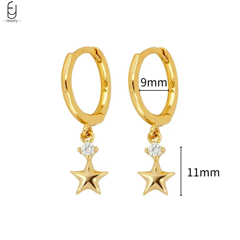 925 Stelings Silver Ear Needle Small Square Drop Earrings For Women Crystal Octagonal Star Sun Hoop Earrings Fashion Jewelry