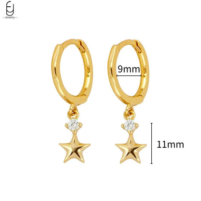925 Stelings Silver Ear Needle Small Square Drop Earrings For Women Crystal Octagonal Star Sun Hoop Earrings Fashion Jewelry