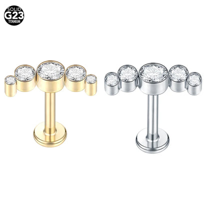 1pcs Titanium Piercing Cross Flower Stud Earring Internally Threaded Cubic Zircon Tragus Helix Piercing Body Jewelry