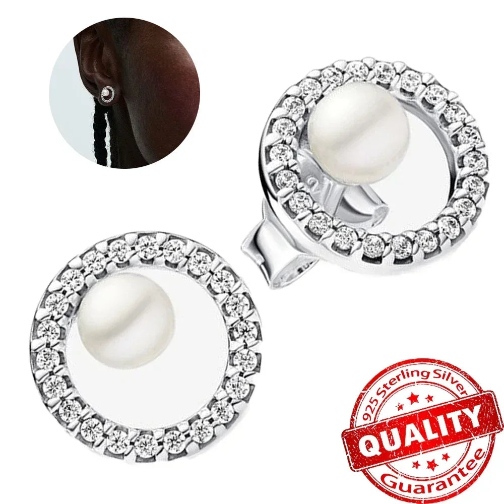 New Original 925 Sterling Silver Pearl Set Charms Ring Heart Earrings Beads Romantic Pendant Fit Bracelets Necklace Jewelry Gift