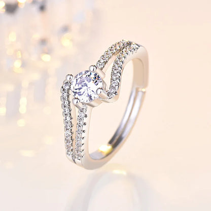 Original 925 Sterling Silver Ring High Quality Adjustable Opening AAA Zircon For Women Wedding Fine Fashion Jewelry Gift