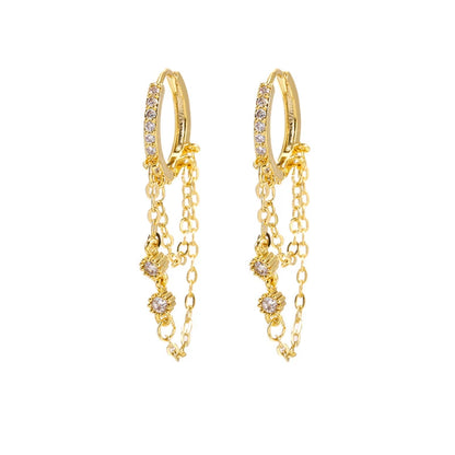 New Design Stainless Steel Cubic Zirconia Chain Hoop Earring For Women Square Water Drop Punk Cartilage Earring Piercing Jewelry