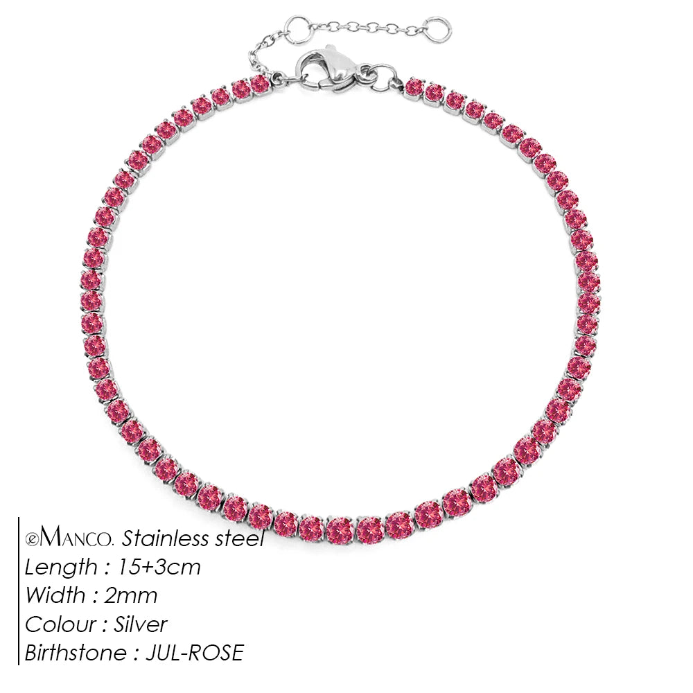 eManco Stainless Steel Gold Plated Sparkling Bracelet High Quality White Zirconia Single Row Simple Accessory For Girls