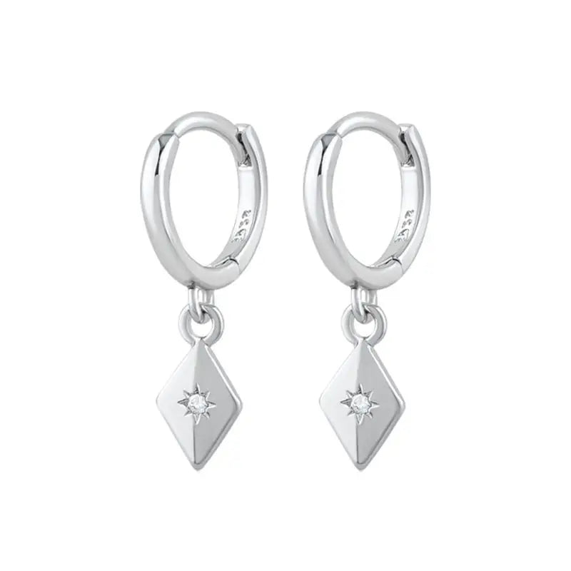 925 Stelings Silver Ear Needle Small Square Drop Earrings For Women Crystal Octagonal Star Sun Hoop Earrings Fashion Jewelry