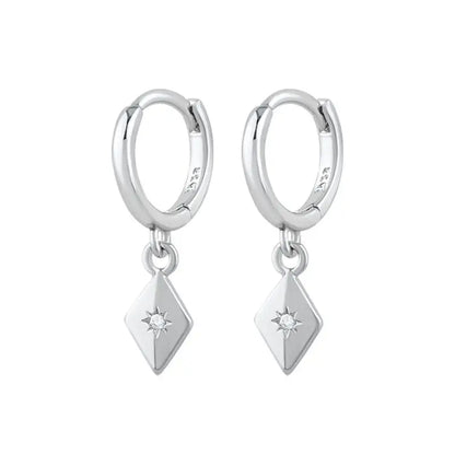 925 Stelings Silver Ear Needle Small Square Drop Earrings For Women Crystal Octagonal Star Sun Hoop Earrings Fashion Jewelry