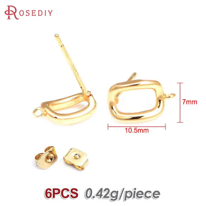 18K Gold Color Brass Round Circle Irregular Oval Rectangle Stud Earrings High Quality Diy Jewelry Earrings Accessories for Women