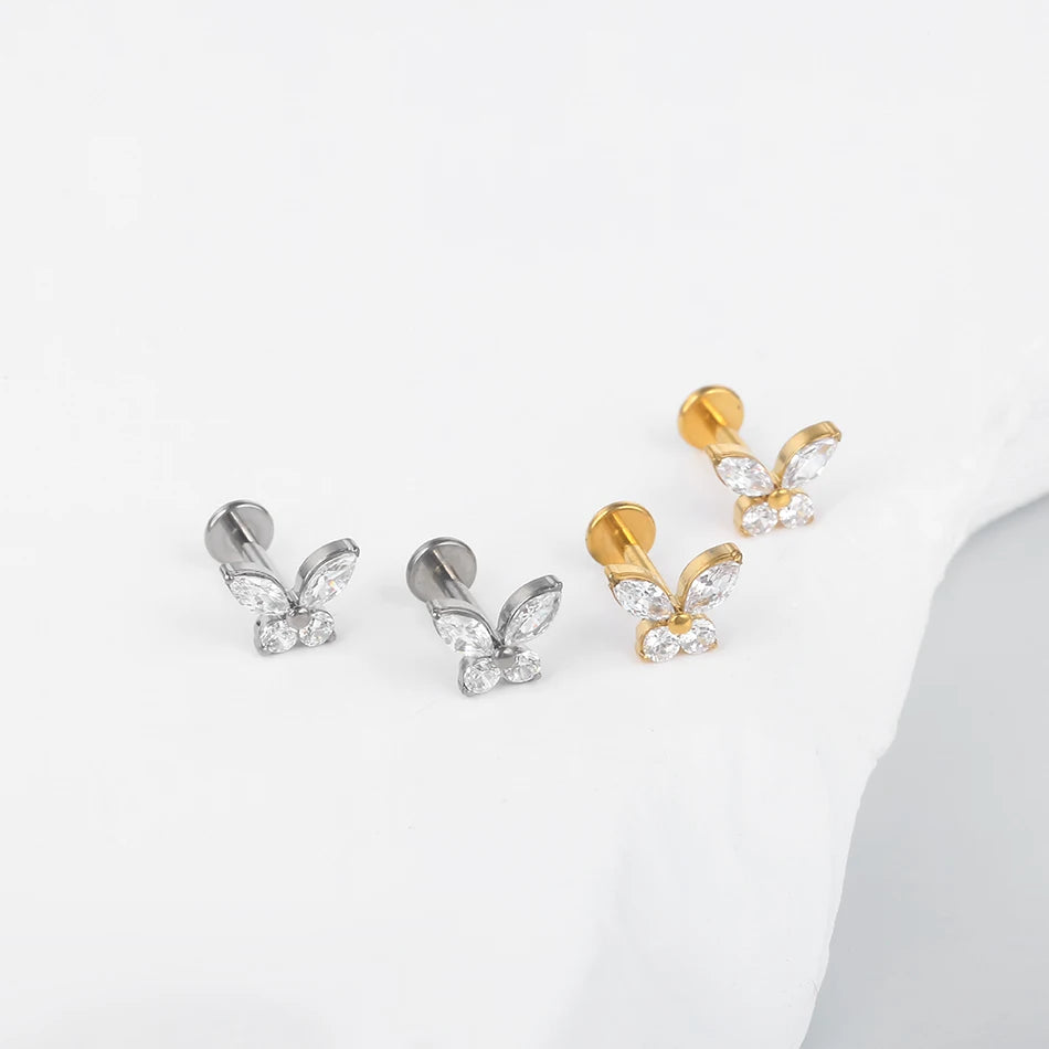 1pcs Titanium Piercing Cross Flower Stud Earring Internally Threaded Cubic Zircon Tragus Helix Piercing Body Jewelry