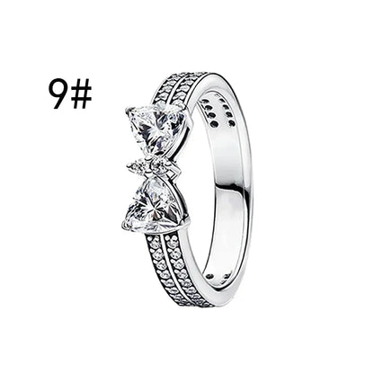 Fine Jewelry Pink Shining Bow Set Ring Earrings Bracelet Necklace Zircon Original 925 Sterling Silver DIY Women DIY Birthdy Gift