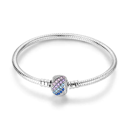 Classic 925 silver Snake Chains Charm Heart Bracelet Original 17-20CM Zircon Bracelets Fit DIY  Women Birthday Jewelry Gifts