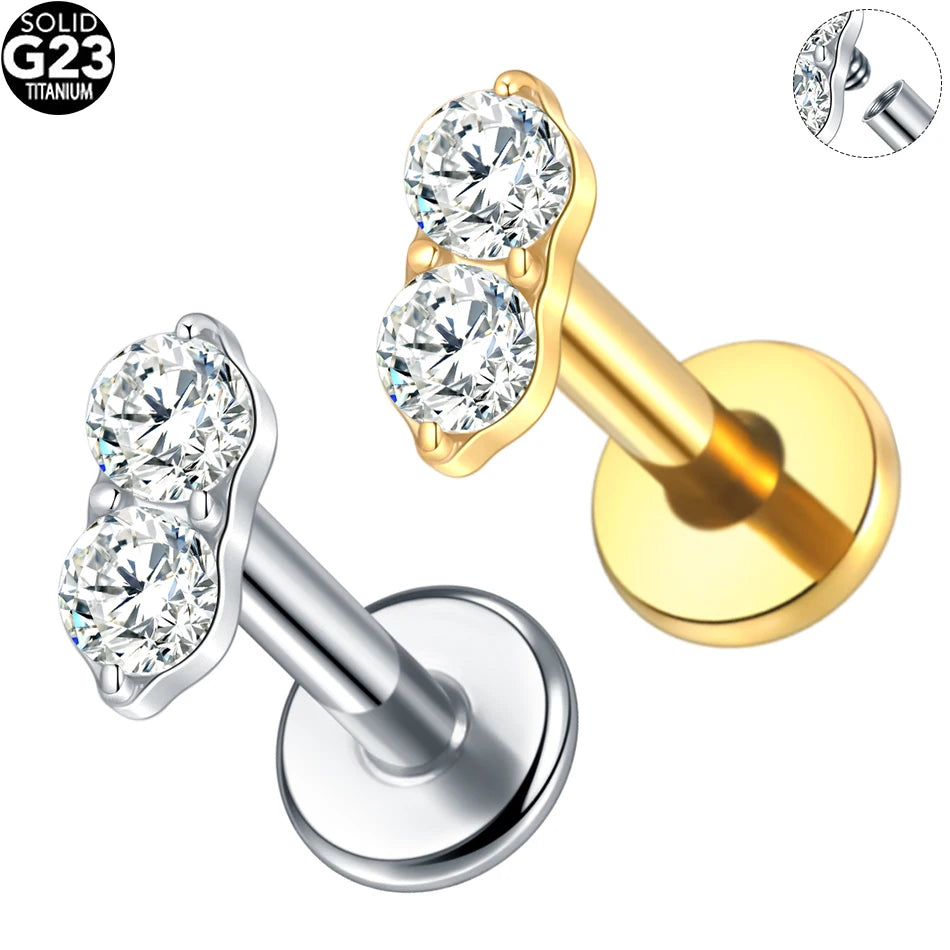 1pcs Titanium Piercing Cross Flower Stud Earring Internally Threaded Cubic Zircon Tragus Helix Piercing Body Jewelry