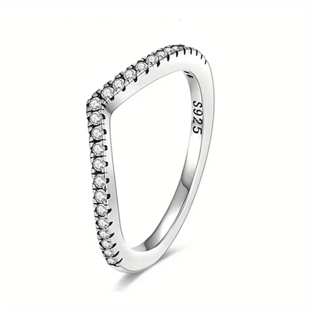 Original 925 Sterling Silver Princess Crown Moon Star Heart Bow Shell Crystal Rings Women Valentine's Birthday Gifts DIY Jewelry