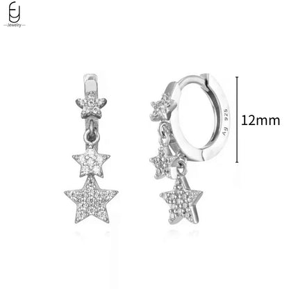 925 Stelings Silver Ear Needle Small Square Drop Earrings For Women Crystal Octagonal Star Sun Hoop Earrings Fashion Jewelry
