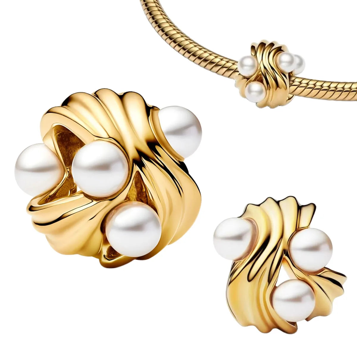 New Original 925 Sterling Silver Pearl Set Charms Ring Heart Earrings Beads Romantic Pendant Fit Bracelets Necklace Jewelry Gift