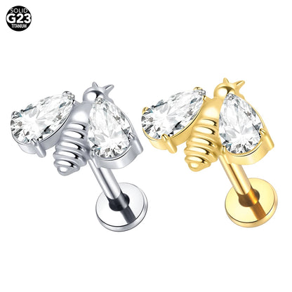 1pcs Titanium Piercing Cross Flower Stud Earring Internally Threaded Cubic Zircon Tragus Helix Piercing Body Jewelry