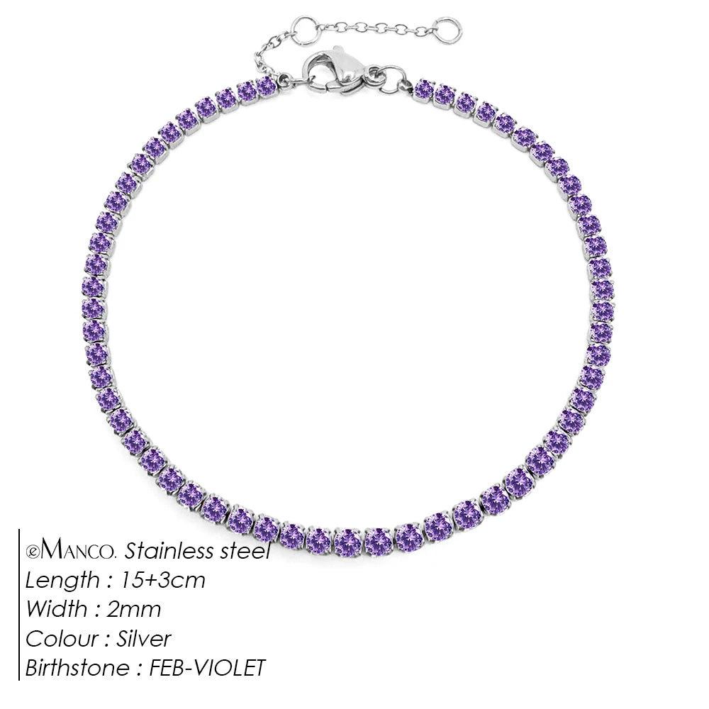 eManco Stainless Steel Gold Plated Sparkling Bracelet High Quality White Zirconia Single Row Simple Accessory For Girls