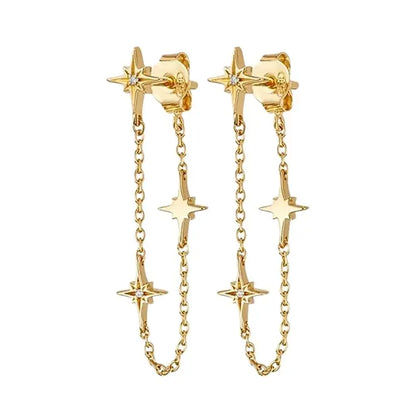 925 Stelings Silver Ear Needle Small Square Drop Earrings For Women Crystal Octagonal Star Sun Hoop Earrings Fashion Jewelry