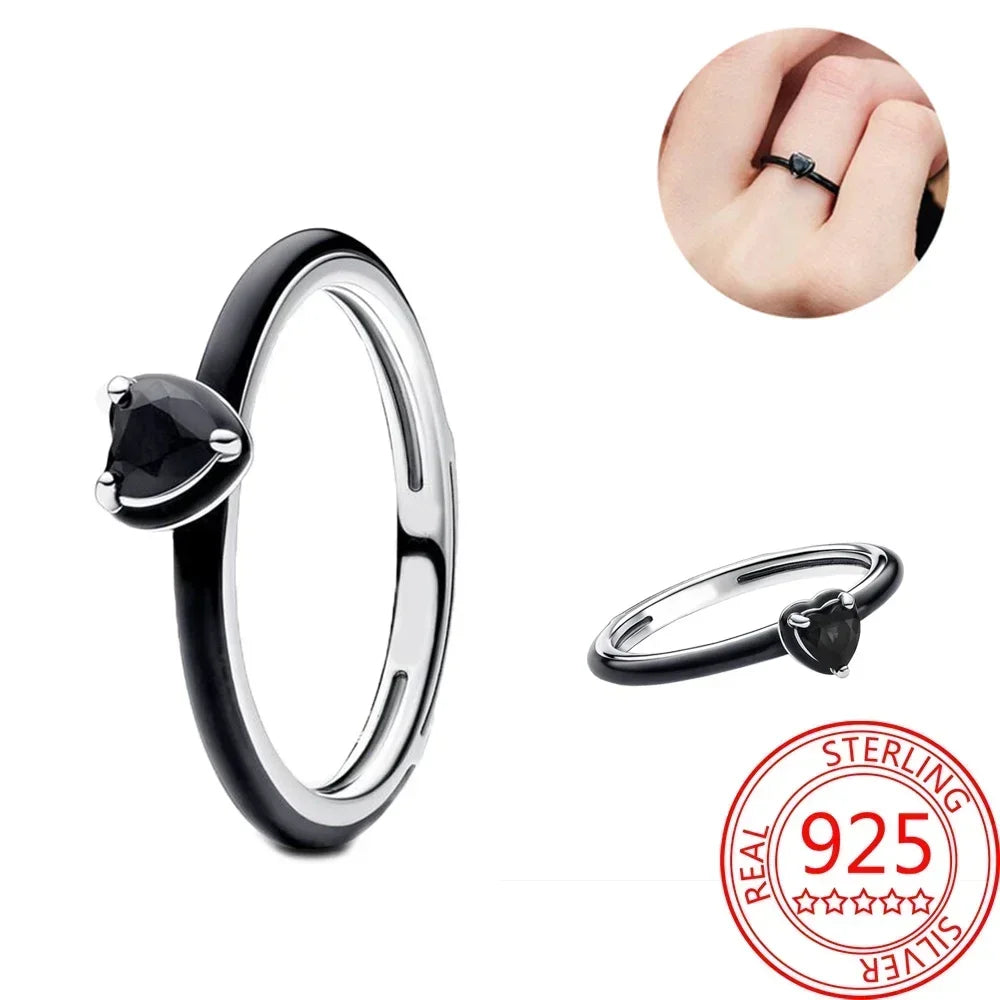 Original 925 Sterling Silver Princess Crown Moon Star Heart Bow Shell Crystal Rings Women Valentine's Birthday Gifts DIY Jewelry