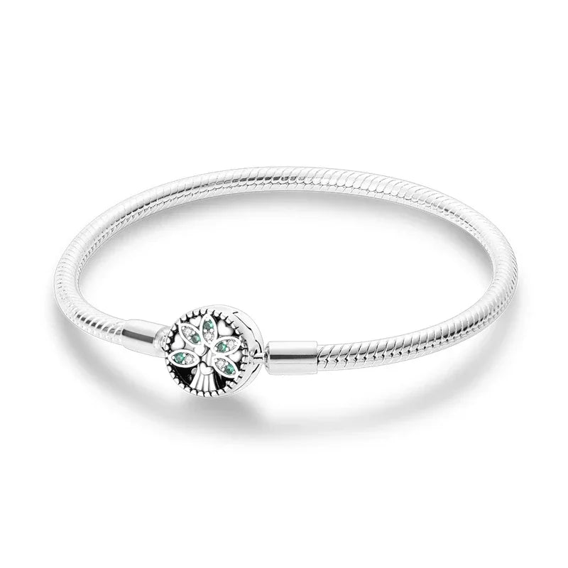 Classic 925 silver Snake Chains Charm Heart Bracelet Original 17-20CM Zircon Bracelets Fit DIY  Women Birthday Jewelry Gifts