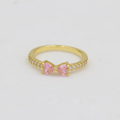 2025 New 14K Gold Plating Ring Sparkling Pink Bow Ring Princess Ring Original 925 Silver Color Finger Ring Fine Jewelry Women Gi